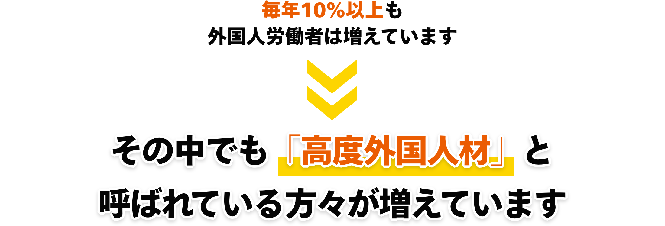 毎年10％以上も外国人労働者は増えています。その中でも「高度外国人材」と呼ばれている方々が増えています。